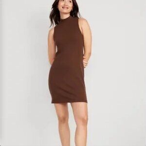 Old Navy sleeveless brown ribbed mock neck dress, brown S